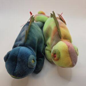 Ty Beanie Babies Iguana Pair Iggy + Iggy 1997 Yellow Mouth/Eyes + Red Version